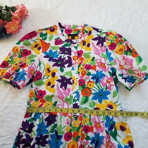 J. Crew Puff-sleeve Dress in Vibrant Garden Print Floral Shift Dress - Picture 5 of 9
